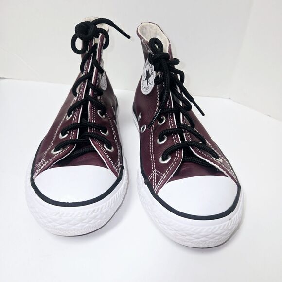 Converse All Star Girls Boys Leather Burgundy High-Top Sneakers #368046C… - Picture 2 of 9
